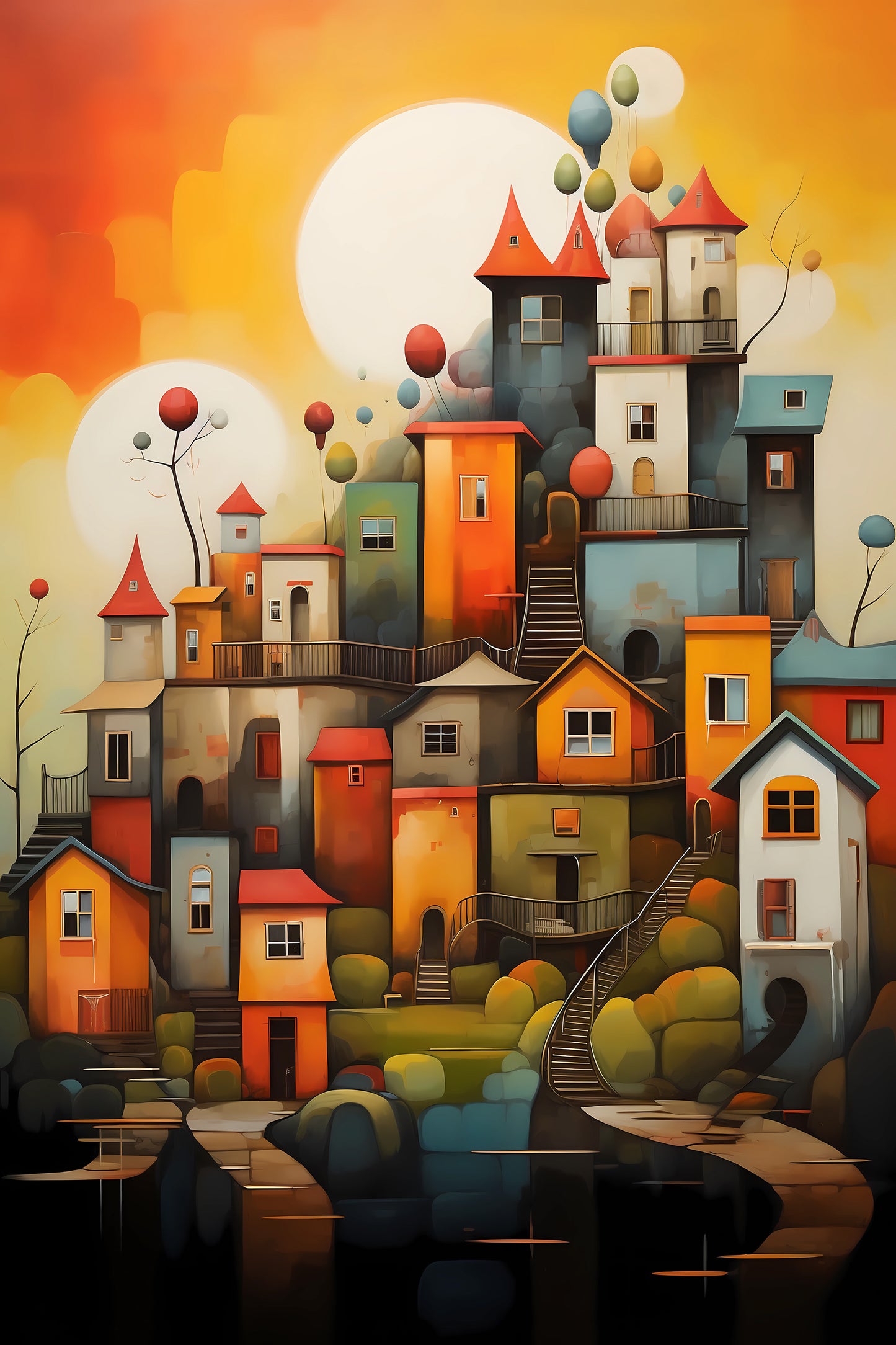 Abstract Cityscape Artwork | Autumn Series - Moonlight | 60 x 90cm